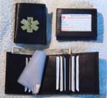 Medical Alert Wallets, Tri-fold Leather Medical Wallet with 2 exterior ID windows, color black