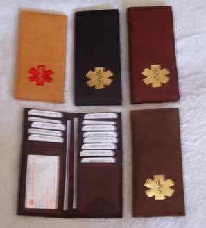 Medical Alert Wallets, Checkbook wallets, 4 colors shown