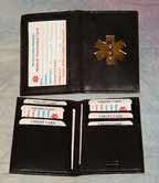Medical Alert Wallets, Credit Card ID black leather bi-fold Medical wallet with gold Medical symbol