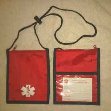 Medical Alert Wallets, Neck Wallet 1 top zipper, Red color shown