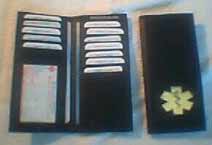 Medcial Alert Wlalets, black leather bi-fold Checkbook Medical wallet