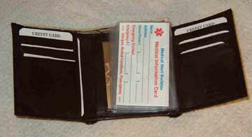 Medical Alert Walelts, Tri-fold leather Medical wallet inside view