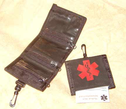 Medical Alert Wallets, Tri-fold Medicine wallet color black