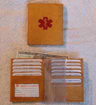 Medical Alert Wallets, Wide Hipster Tan Leather Medical wallet