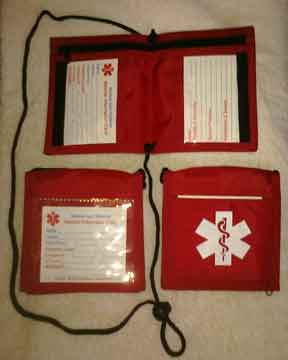 Medical Alert Wallets, Bi-fold Neck Medical Wallet, color; red