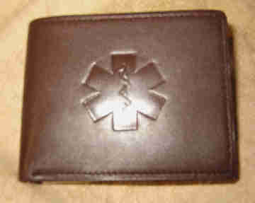 Medical Alert Wallets, Dark Brown Bi-fold Leather Medical Wallet shown closed