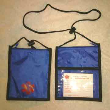 Medical Alert Wallets, Neck Wallet 1 top zipper, Royal Blue color shown