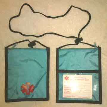 Medical Alert Wallets, Neck Wallet 1 top zipper, Teal color shown