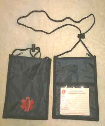 Medical Alert Wallets, Neck Wallet 1 top zipper, Navy Blue color shown