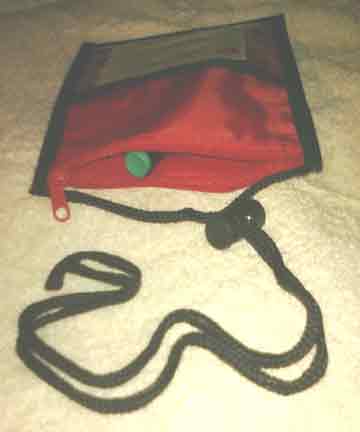 Medical Alert Wallets, Neck Wallet 1 top zipper, looking inside, Red wallet shown