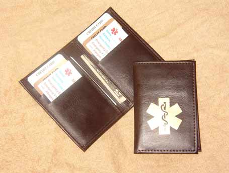 Medical Alert Wallets, Hiopster dark brown leather-like bi-fold Medical wallet