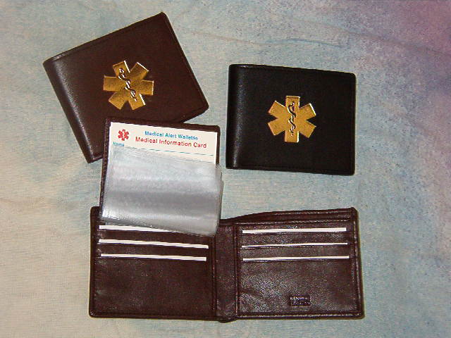 Medical Alert Wallets, Bi-fold flip ID Medical wallet w/gold symbol