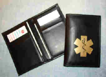 Medical Alert Wallets, Black Hipster leather Medical wallet