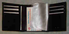 Medical Alert Wallets,Tri-fold Leather Medcial Wallet inside view, black color shown