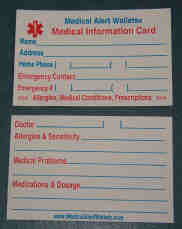 Medical Alert Wallets, Medical Information Card
