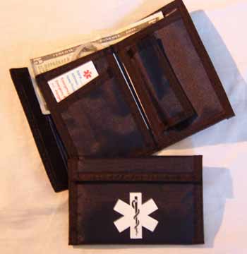 Medical Alert Wallets, Nylon Velcro Bi-fold Medical wallet with black trim color black