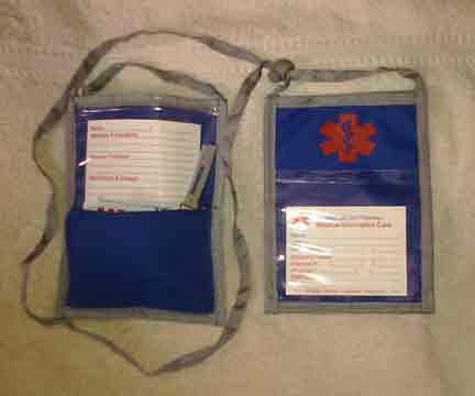 Medical Alert Wallets, Open Top Neck Wallet, Blue with red medical symbol shown