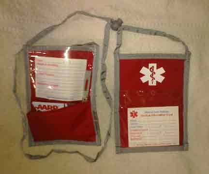 Medical Alert Wallets, Open Top Neck Wallet, Red with white ned symbol shown
